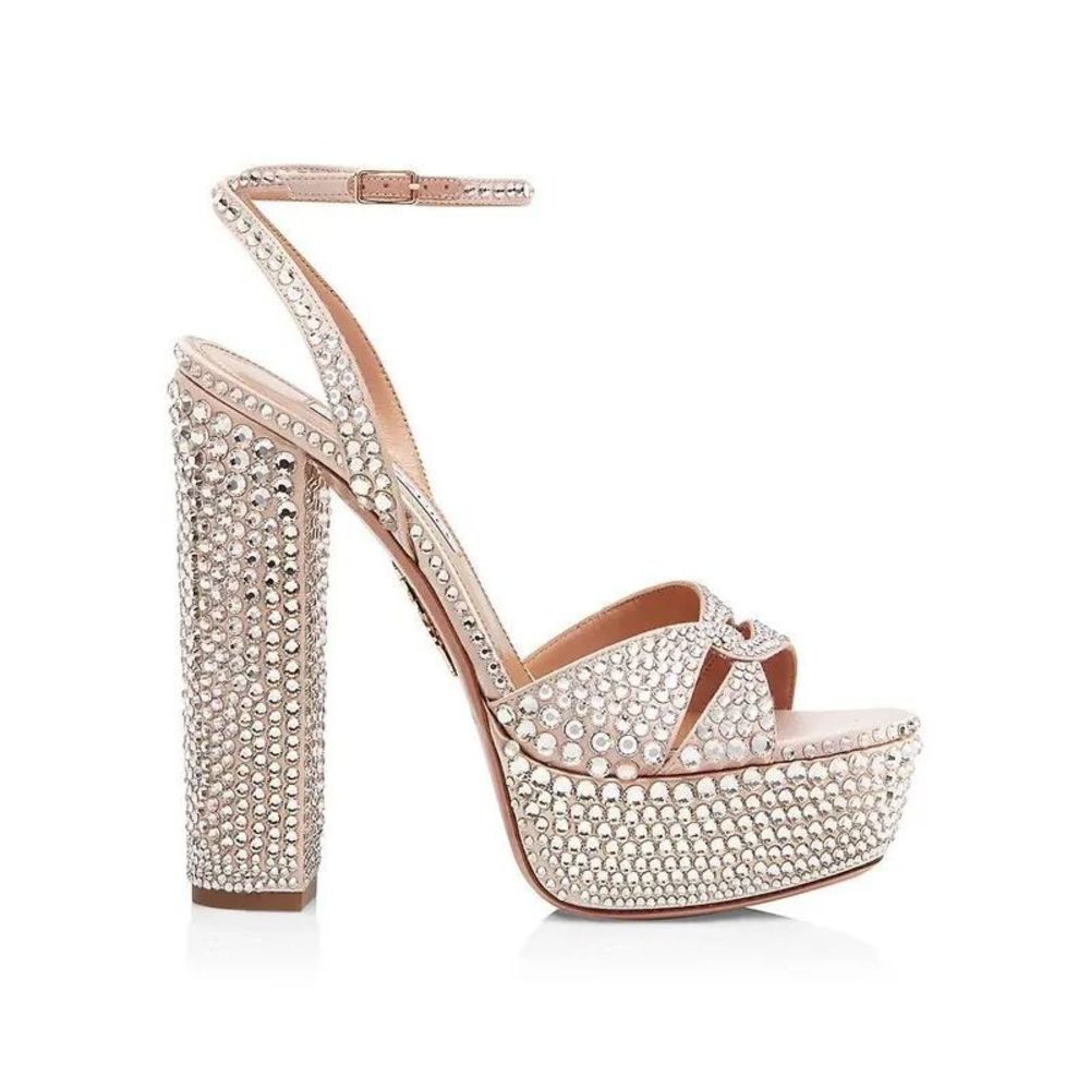 AQUAZZURA  Sinner Crystal Plateau Satin Sandals - Powder Pink $2395